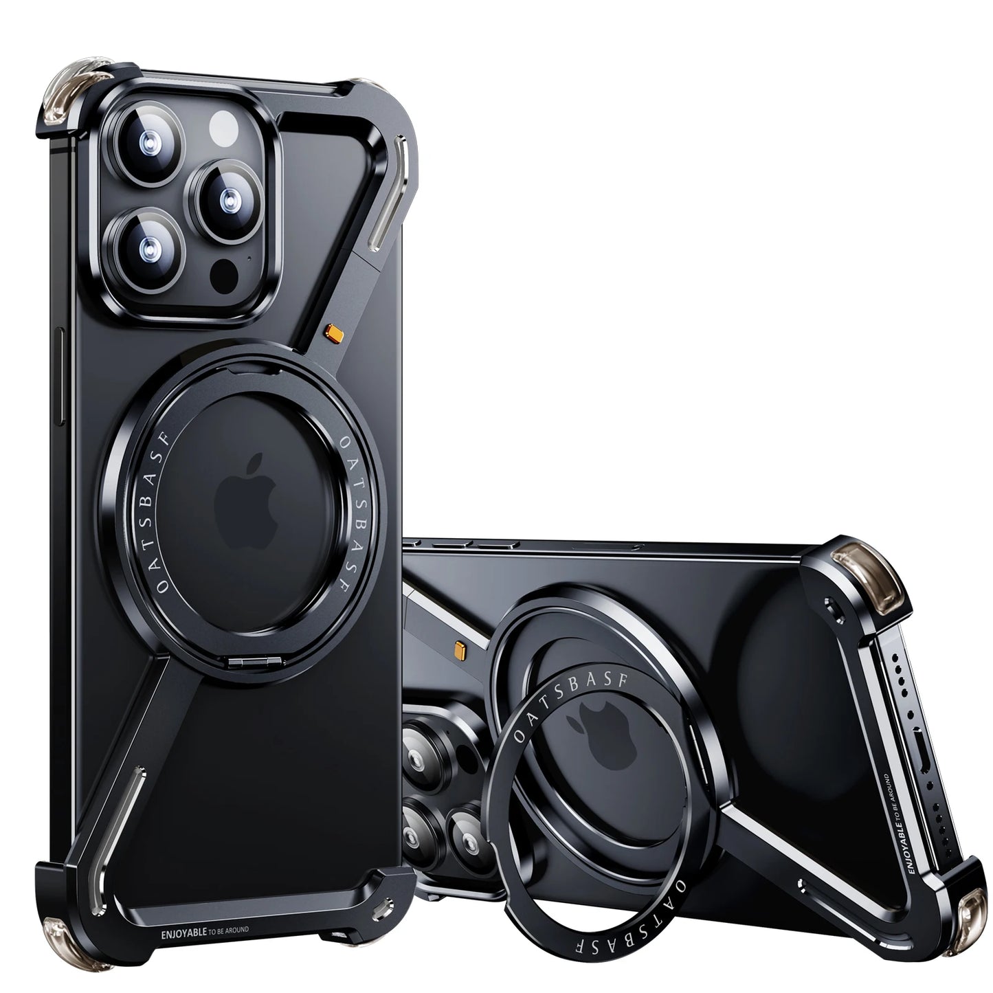 Oatsbasf Z Shape Metal Phone Case for iPhone 16 Pro Max Phone Protective Cover w/360° Rotation Holder
