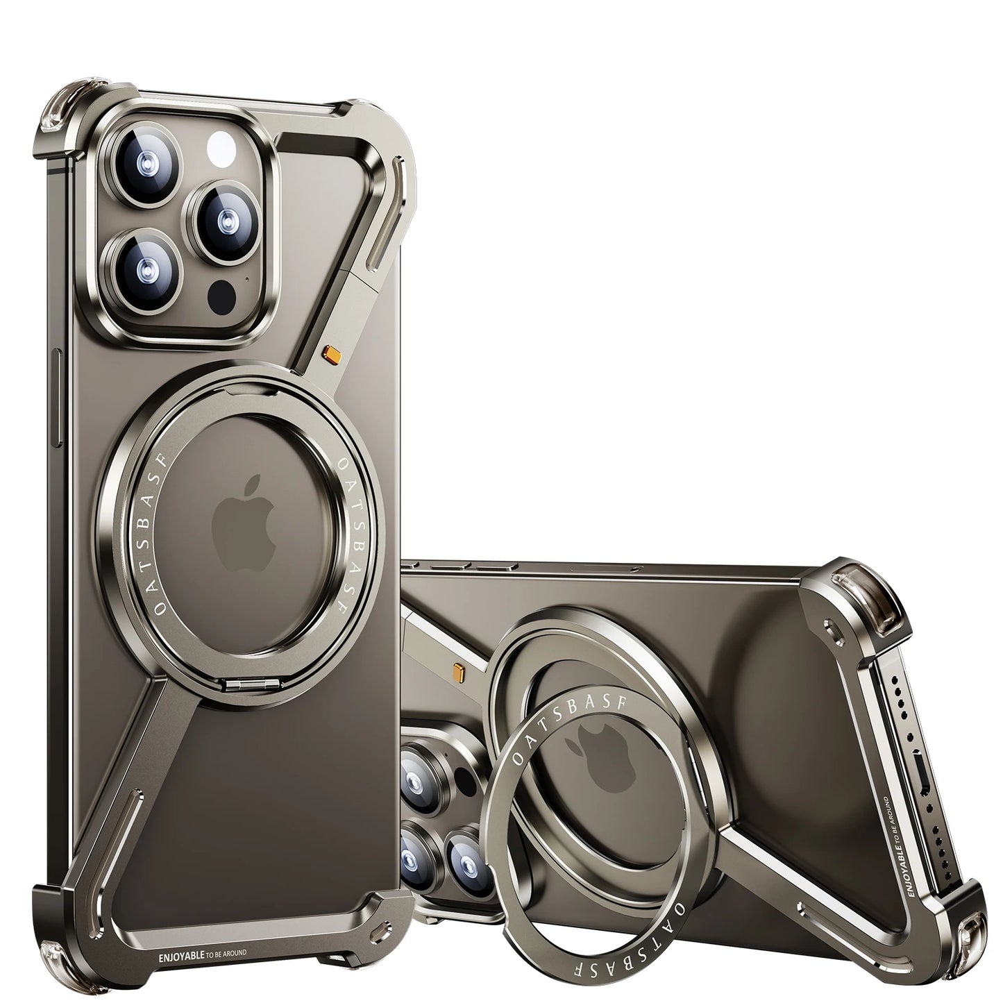 Oatsbasf Z Shape Metal Phone Case for iPhone 16 Pro Max Phone Protective Cover w/360° Rotation Holder
