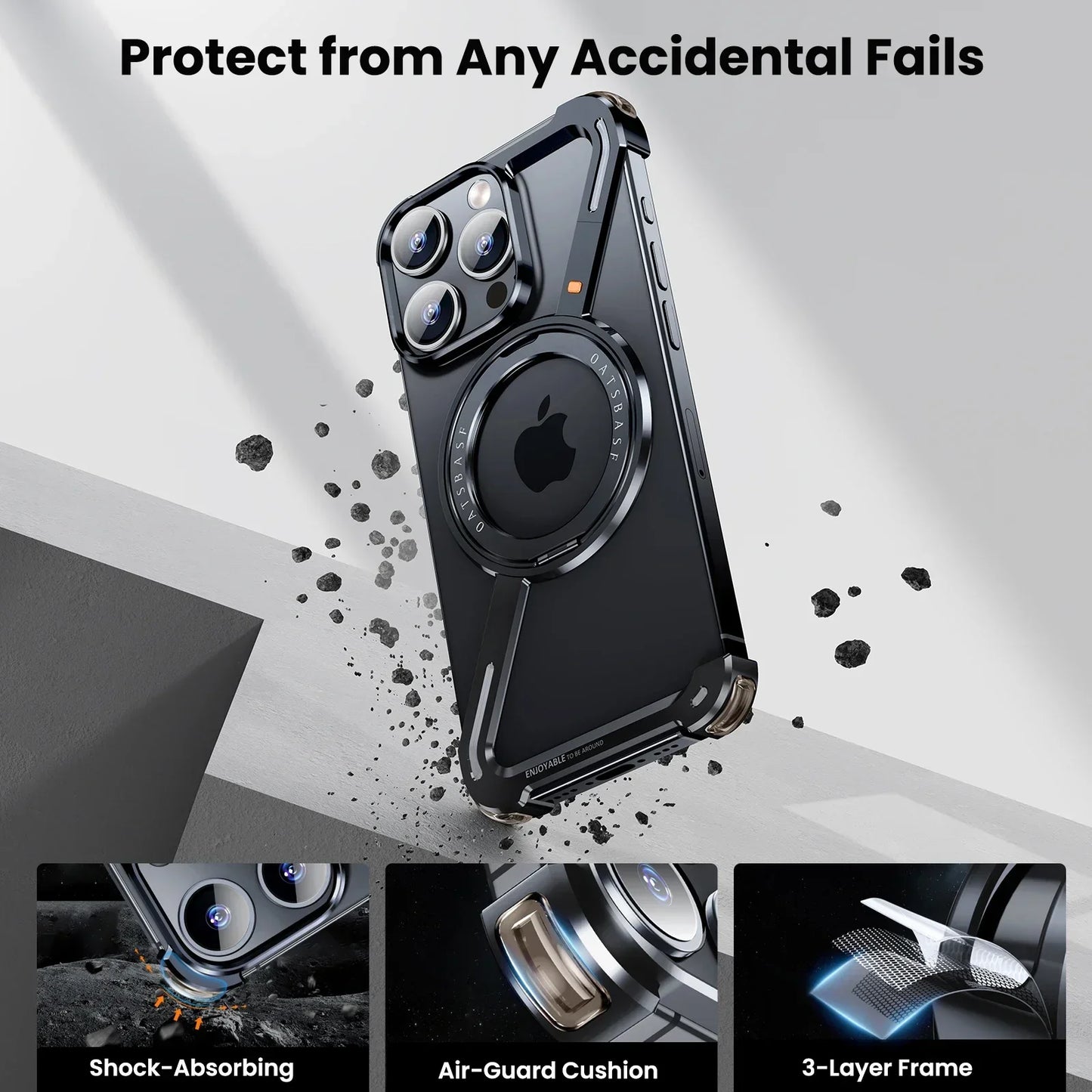 Oatsbasf Z Shape Metal Phone Case for iPhone 16 Pro Max Phone Protective Cover w/360° Rotation Holder