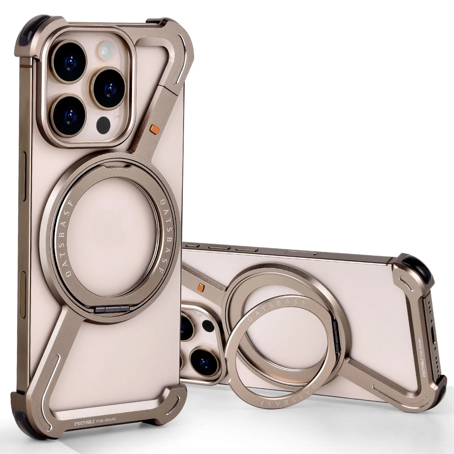 Oatsbasf Z Shape Metal Phone Case for iPhone 16 Pro Max Phone Protective Cover w/360° Rotation Holder
