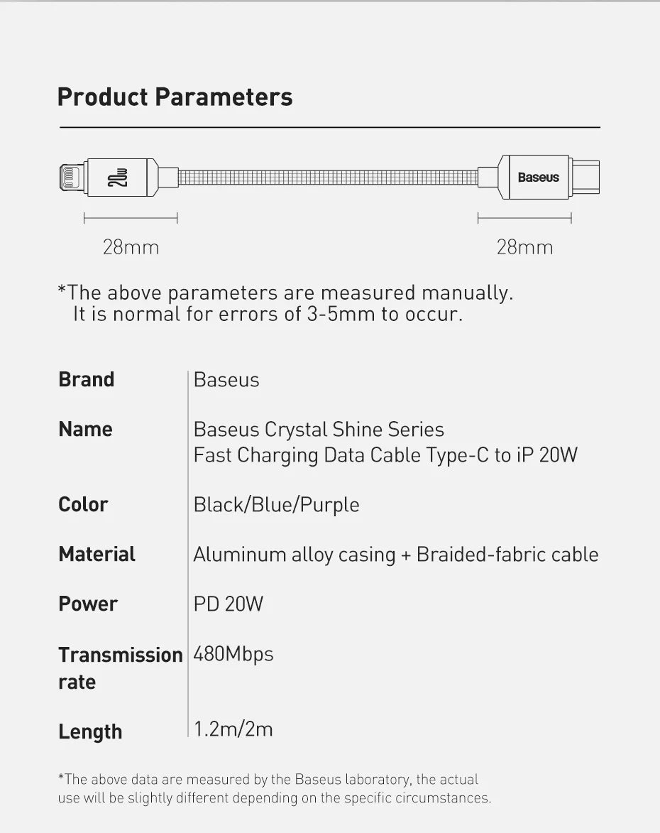Baseus USB Type C PD 20W Cable