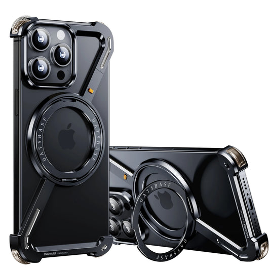 Oatsbasf Z Shape Metal Phone Case for iPhone 16 Pro Max Phone Protective Cover w/360° Rotation Holder