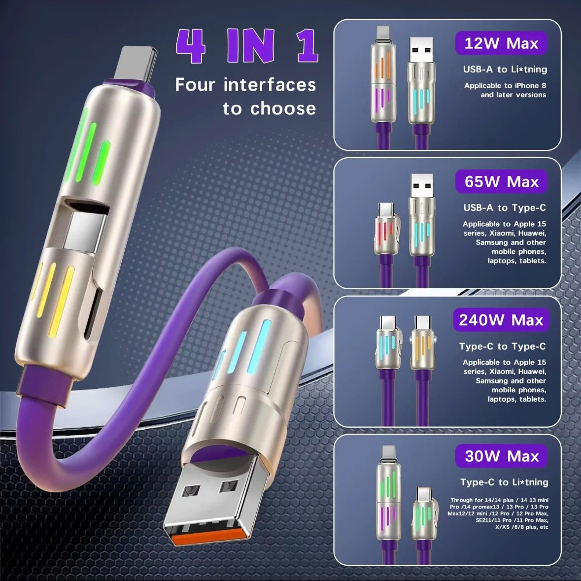 4-in-1 USB Fast Charging Cable 240W Max