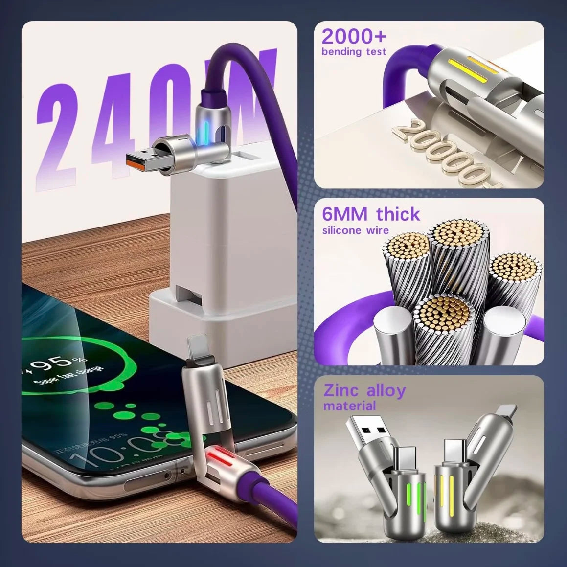 4-in-1 USB Fast Charging Cable 240W Max